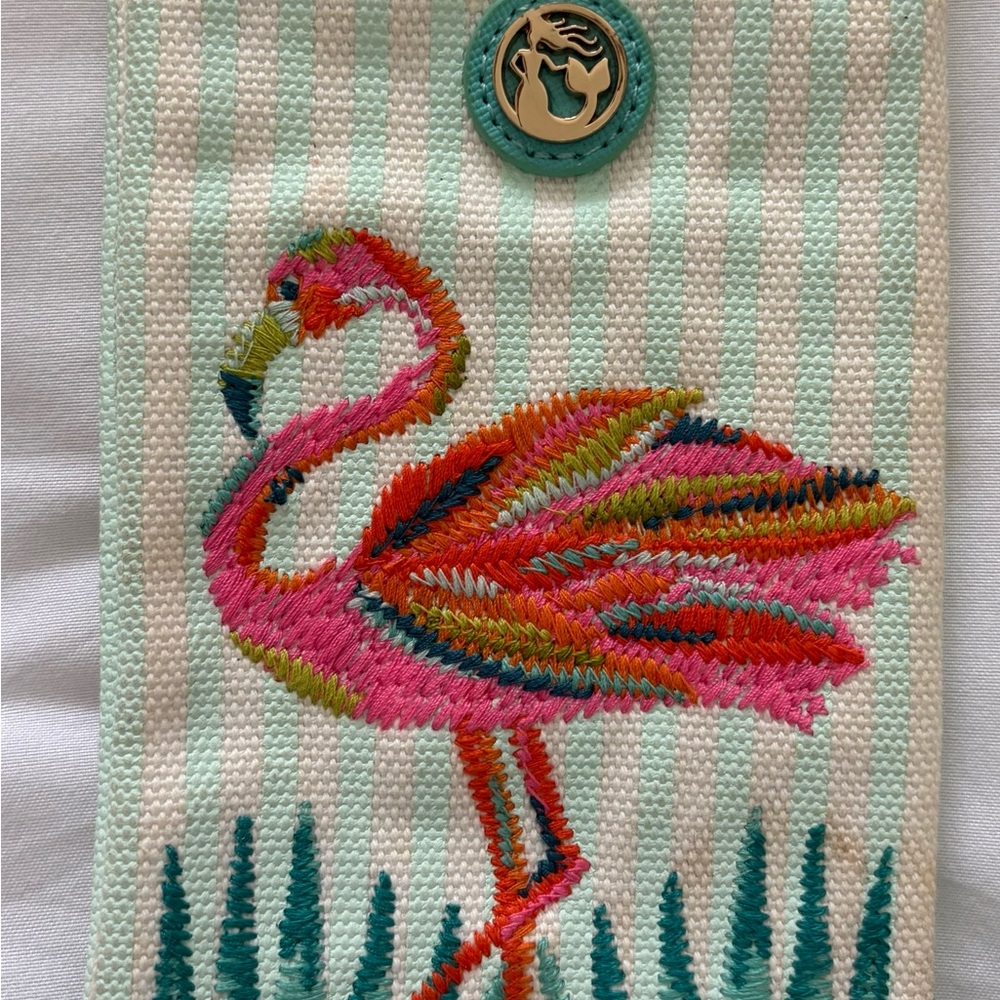 Spartina 449 Embroidered Pink Flamingo Canvas eye glass pouch - Picture 2 of 3